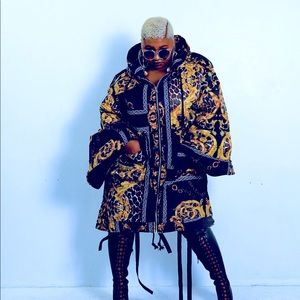 Misdemeanor Fashionable Oversized Hooded Jacket with Versace Inspired Print